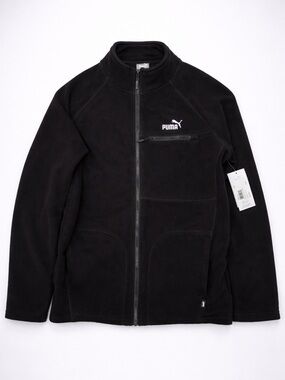 Puma Polar Fleece Jacket Mens Medium Black Full Zip Pockets Logo Outdoor NWT